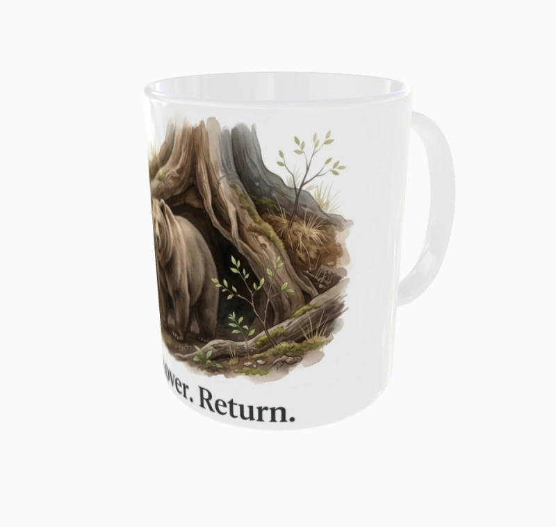 Rest. Recover. Return – kubek ceramiczny, widok z lewej strony