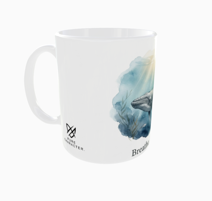 Breathe. Keep Going. – kubek ceramiczny, widok z lewej strony