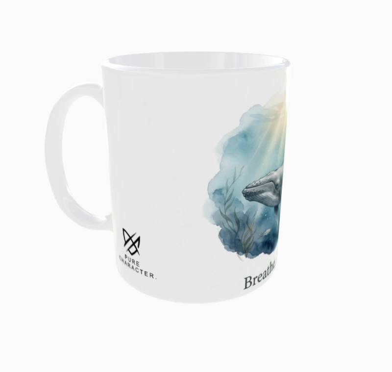 Breathe. Keep Going. – kubek ceramiczny, widok z lewej strony