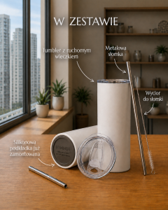 Tumbler Pure Character w zestawie z pokrywką i słomką