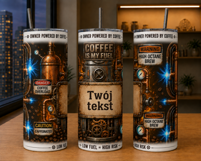 Tumbler Coffee is my Fuel z własnym tekstem – przykład personalizacji