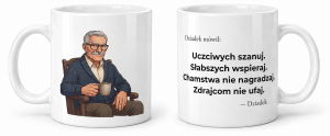 Kubek ceramiczny „Dziadek mówił” z autorską ilustracją Dziadka i cytatem