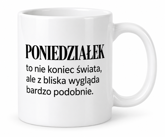 Kubek ceramiczny „Poniedziałek: tryb przetrwania” z autorską grafiką Pure Character