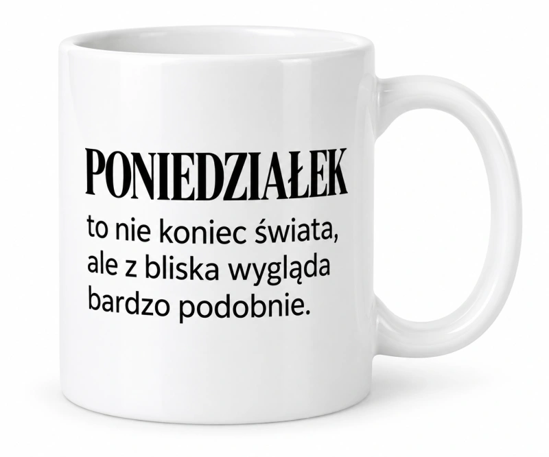 Kubek ceramiczny „Poniedziałek: tryb przetrwania” z autorską grafiką Pure Character